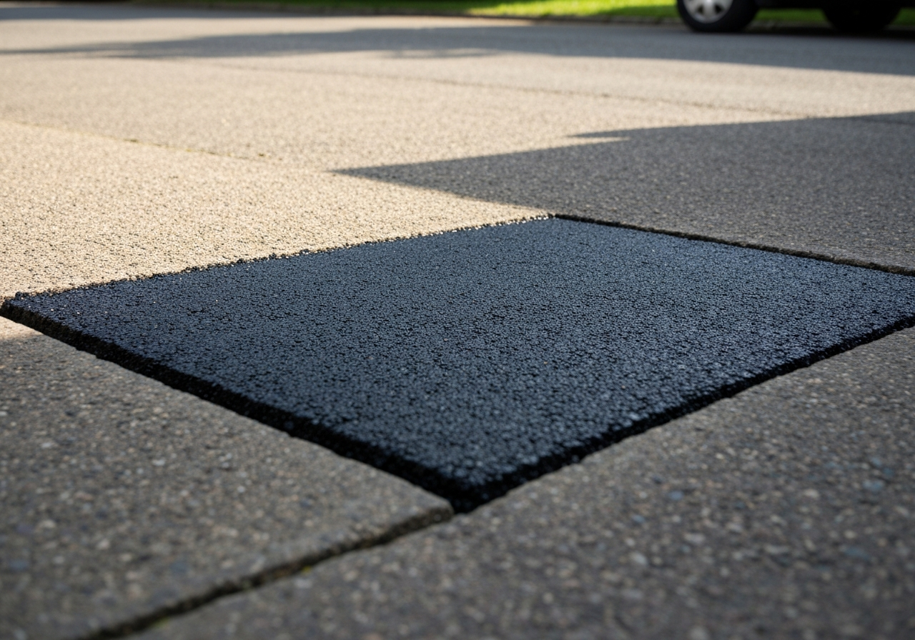 Before and after pothole repair on a tarmac driveway — Paddway Roadworks