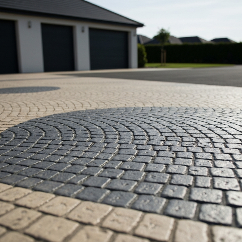 Cobble pattern imprinted concrete driveway completed in Newark, Nottinghamshire