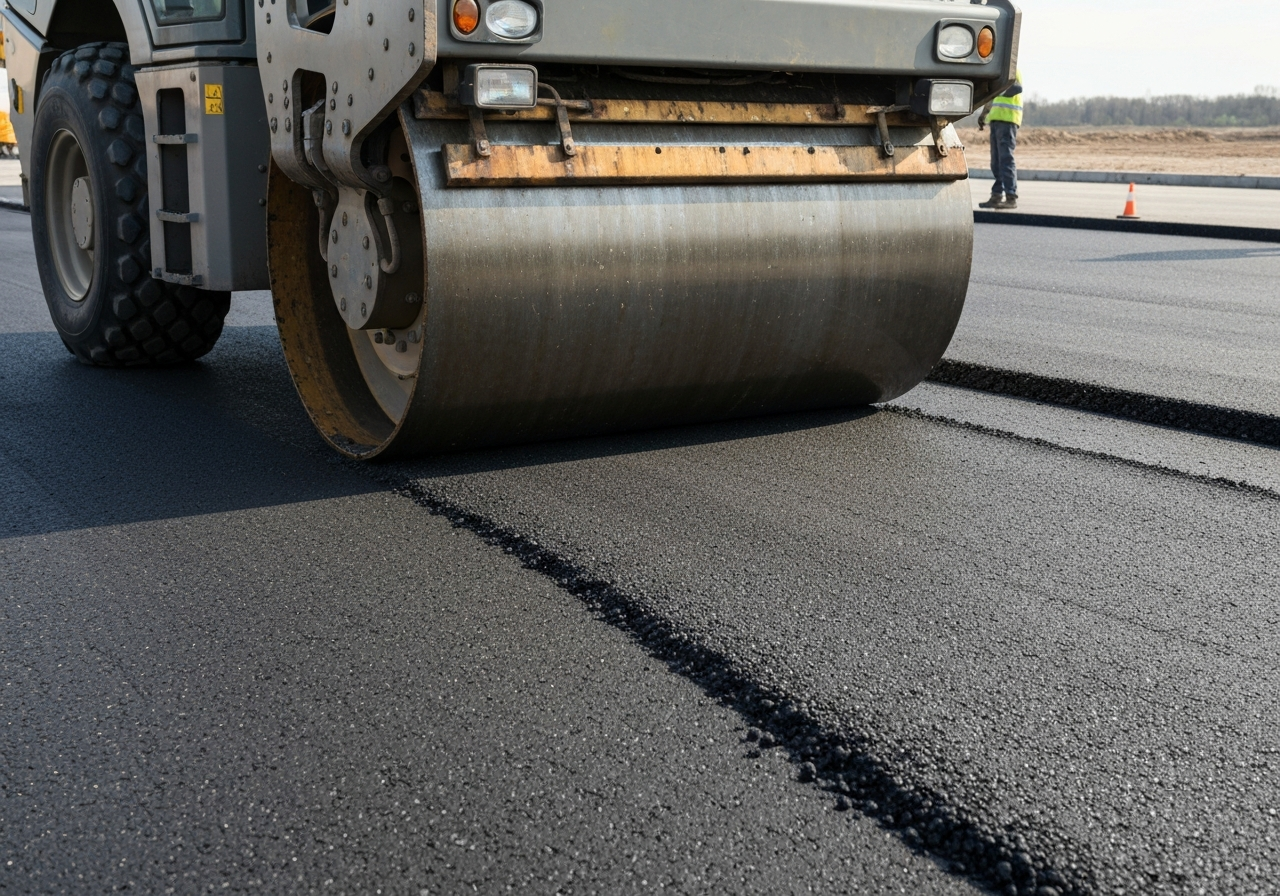 Binder course laying and compaction during car park resurfacing — Paddway Roadworks