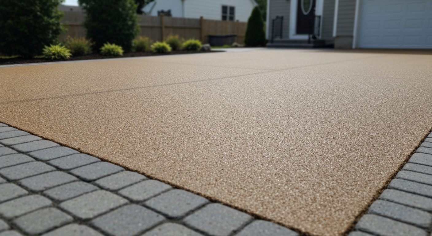 Resin bound overlay on an existing tarmac driveway before and after in Newark