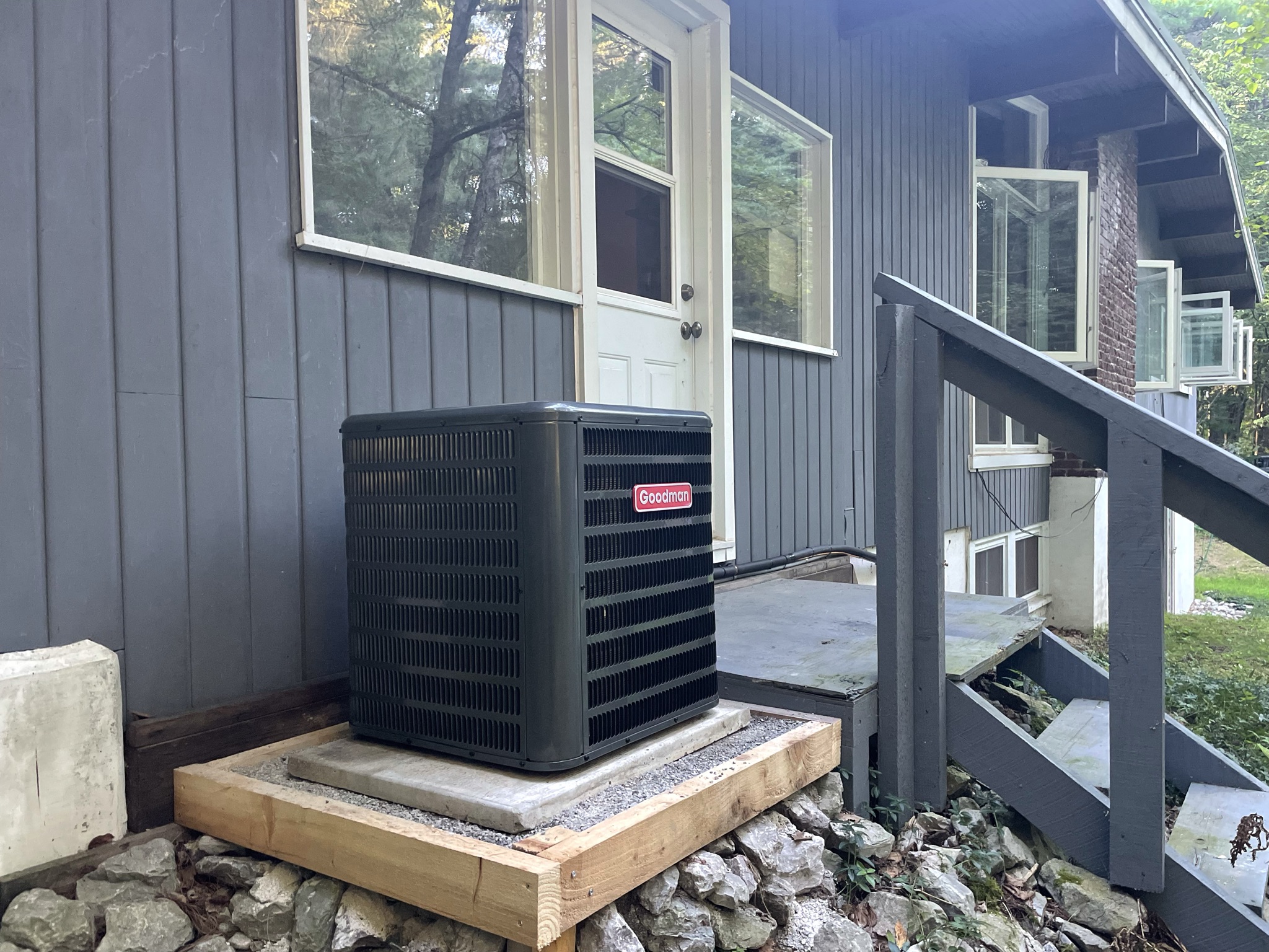Goodman central air conditioner installed outside Muskoka home