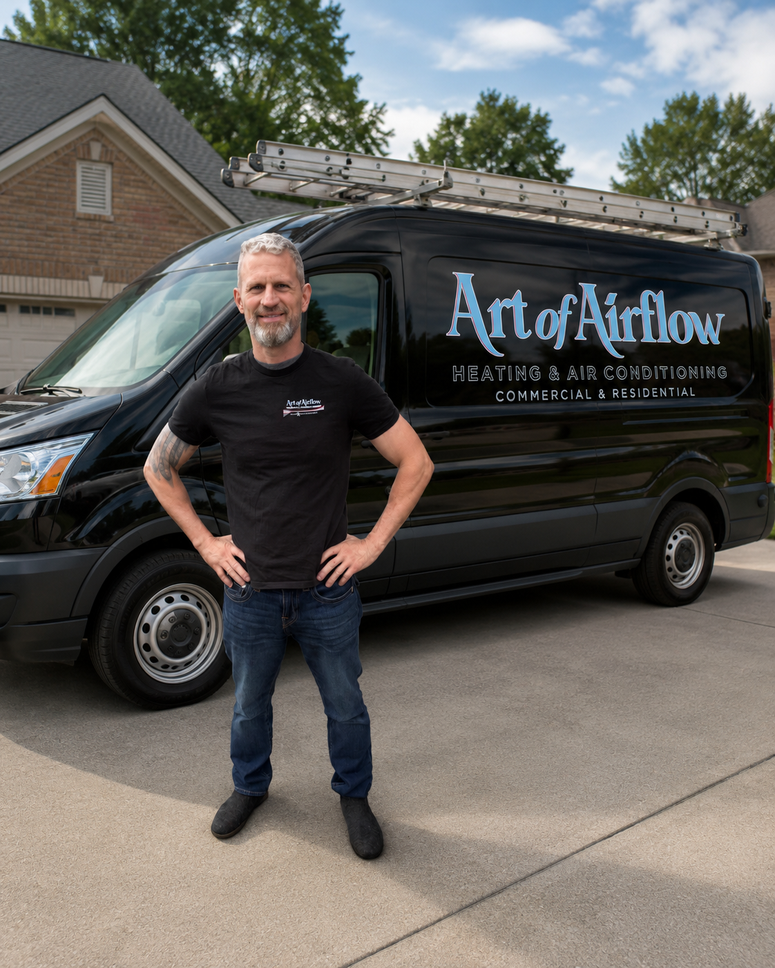 Chris, Owner of Art of Airflow, standing in front of service van