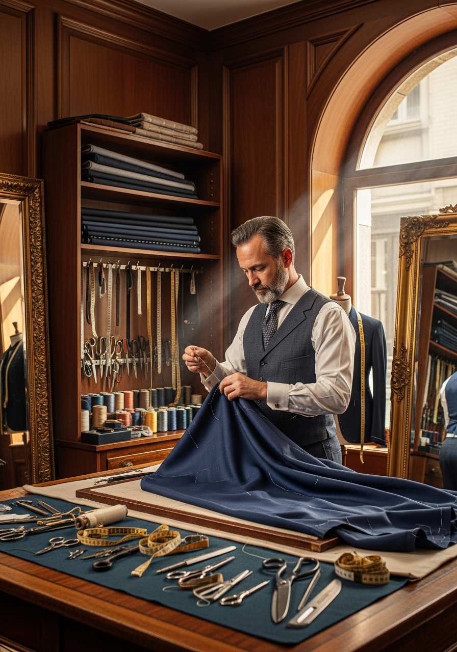 Master tailor working on a custom suit