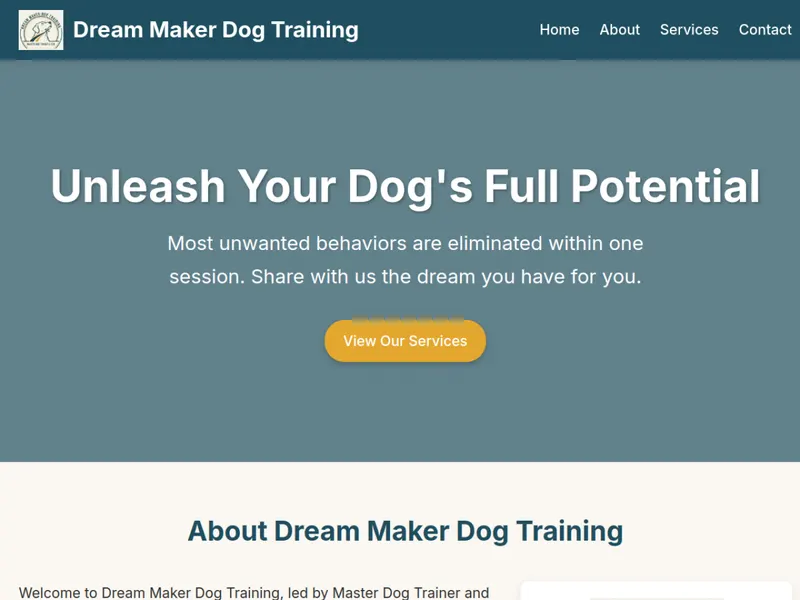 Dream Maker Dog Training website preview