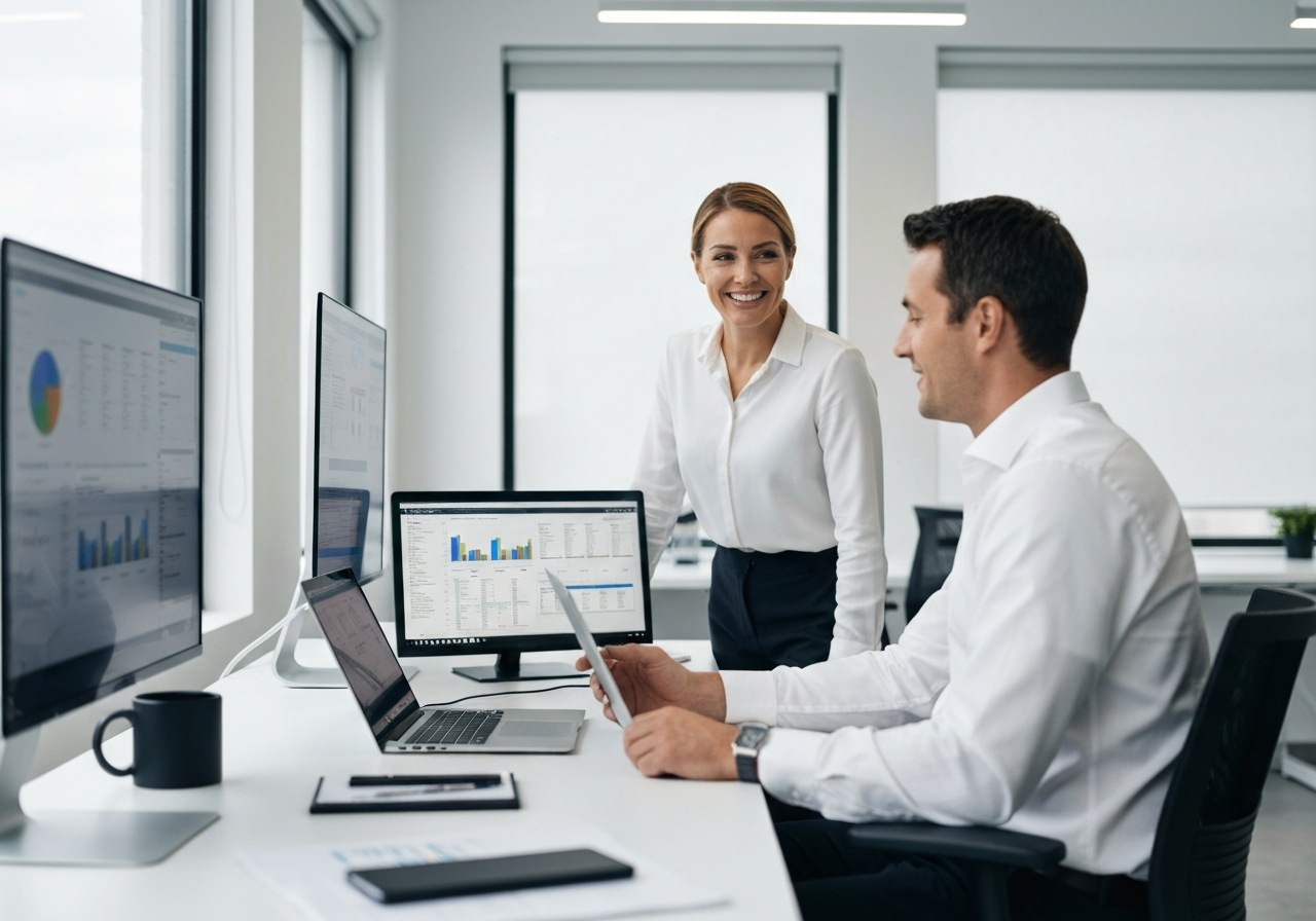 Logistics professionals reviewing supply chain solutions