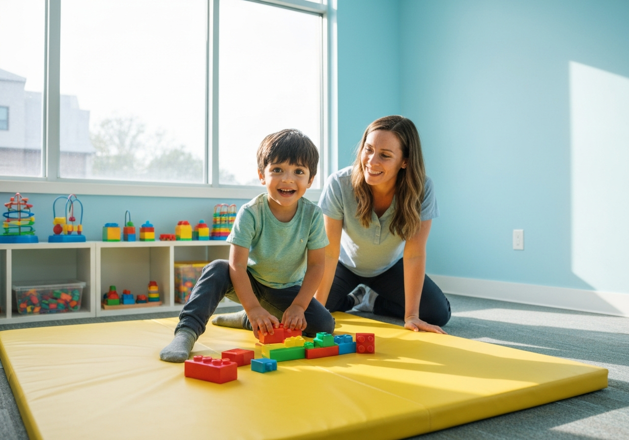 Child playing with therapist