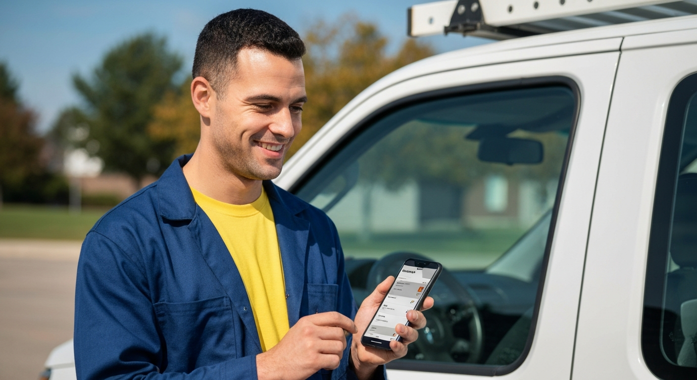 Home service technician viewing new jobs