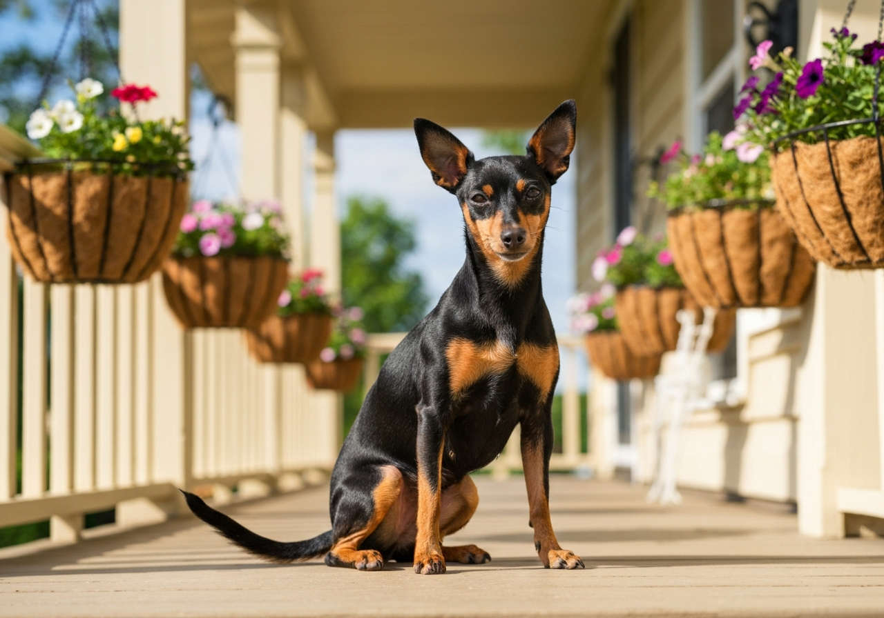 Toy Fox Terrier sitting on a porch