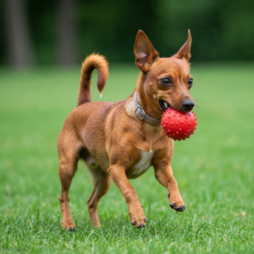Toy Fox Terrier playing with a toy