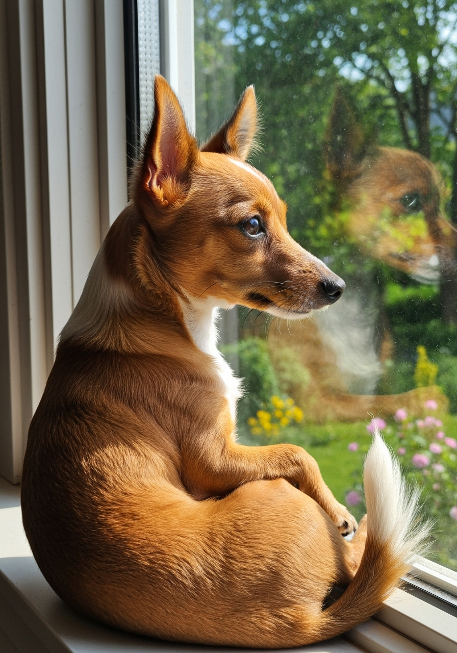 Toy Fox Terrier looking out a window