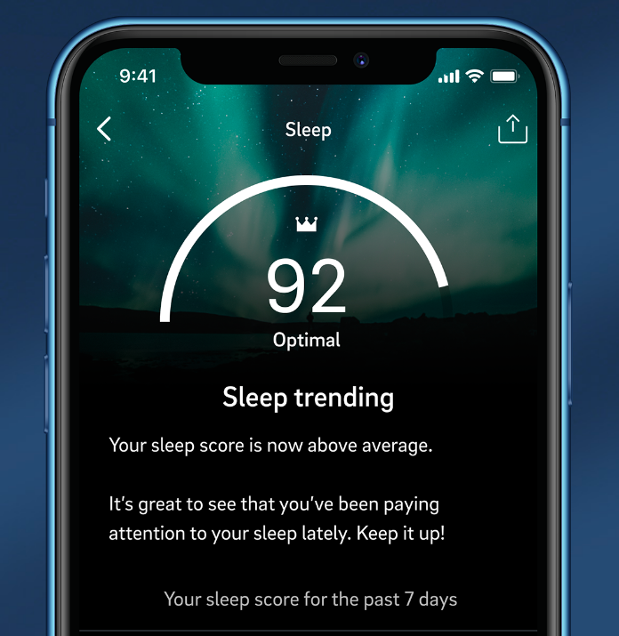 Oura Ring app showing a sleep score of 92 — Optimal