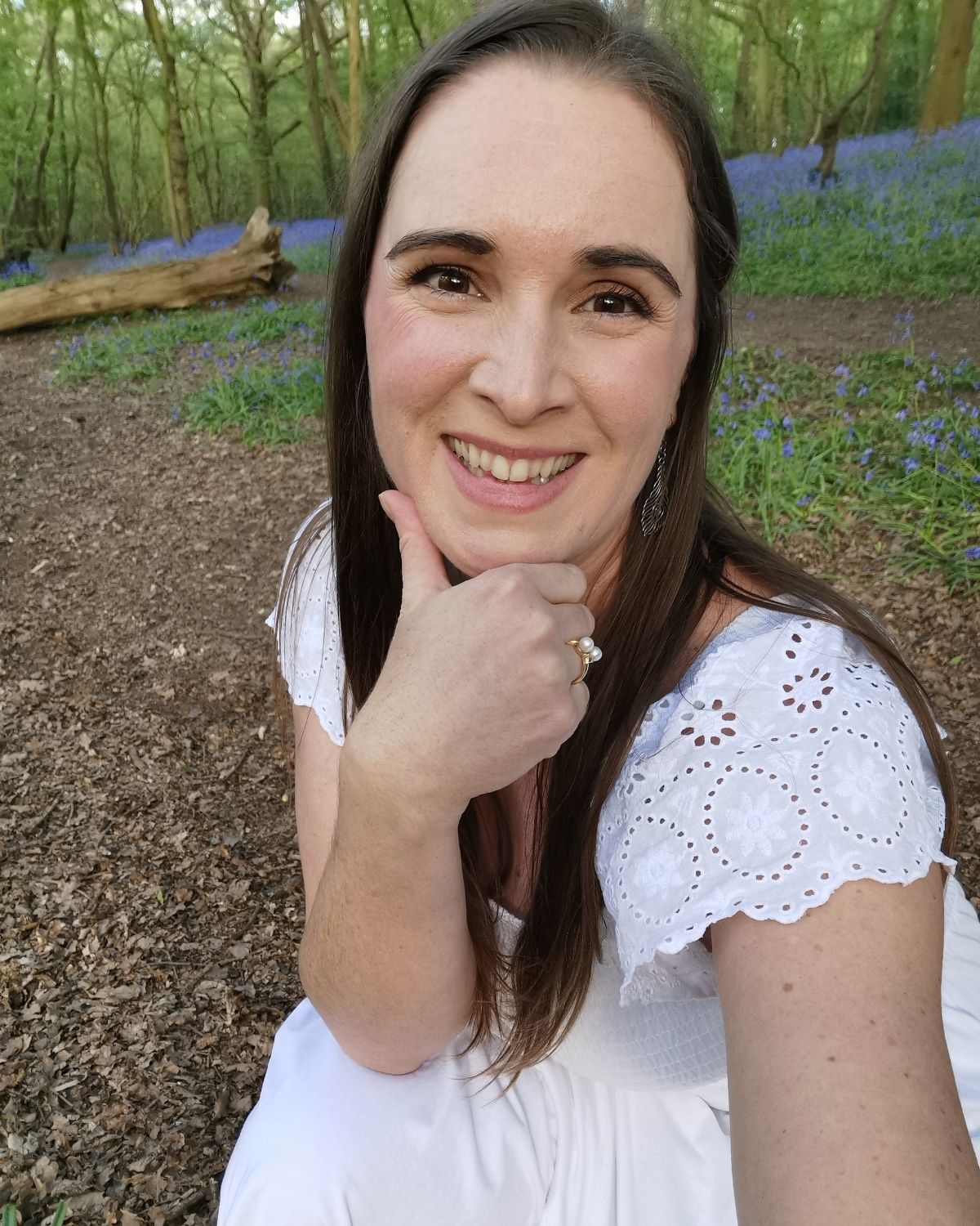 Laura Robinson in bluebell woods