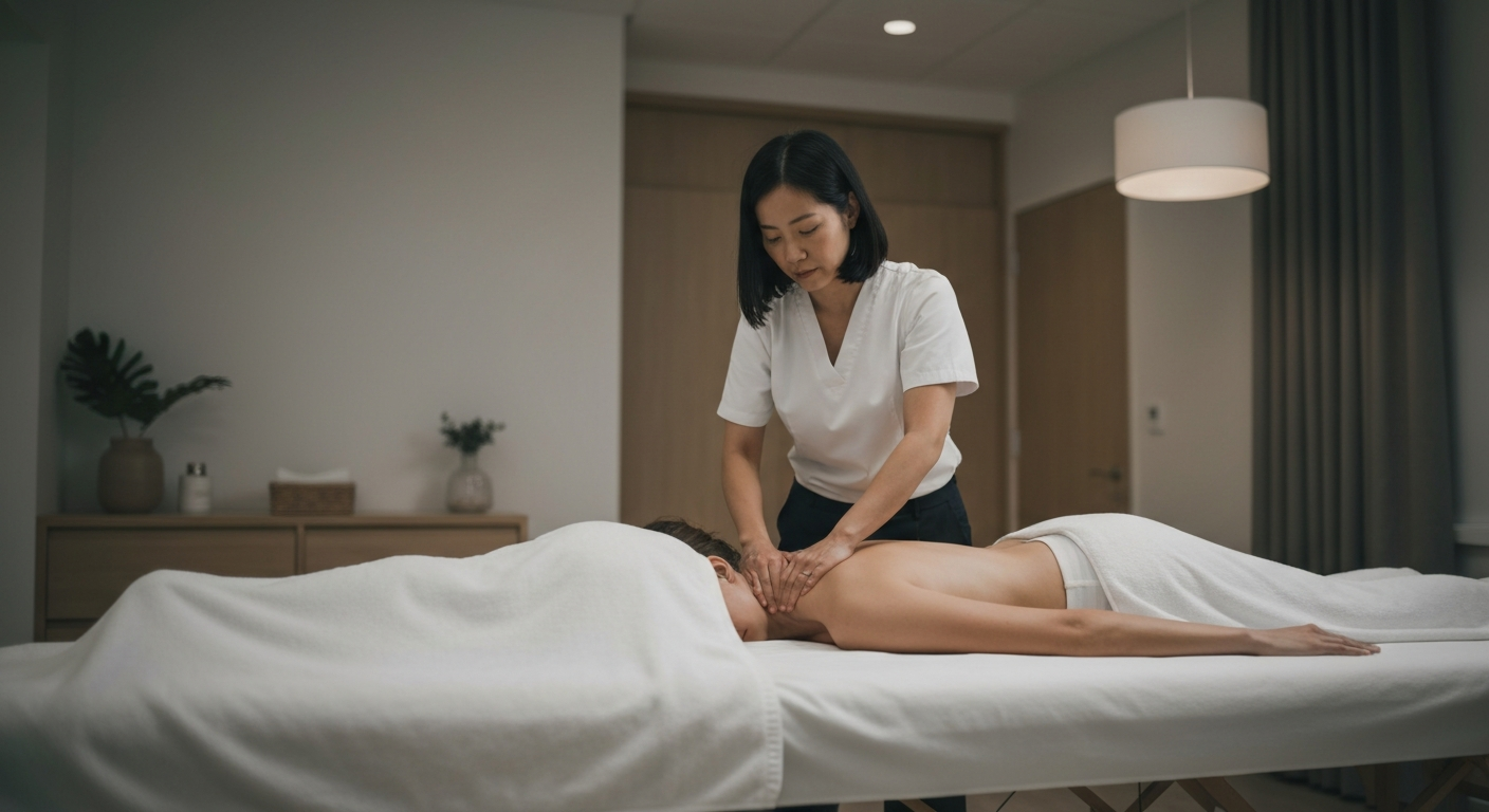 Remedial massage therapy session in a clinical setting