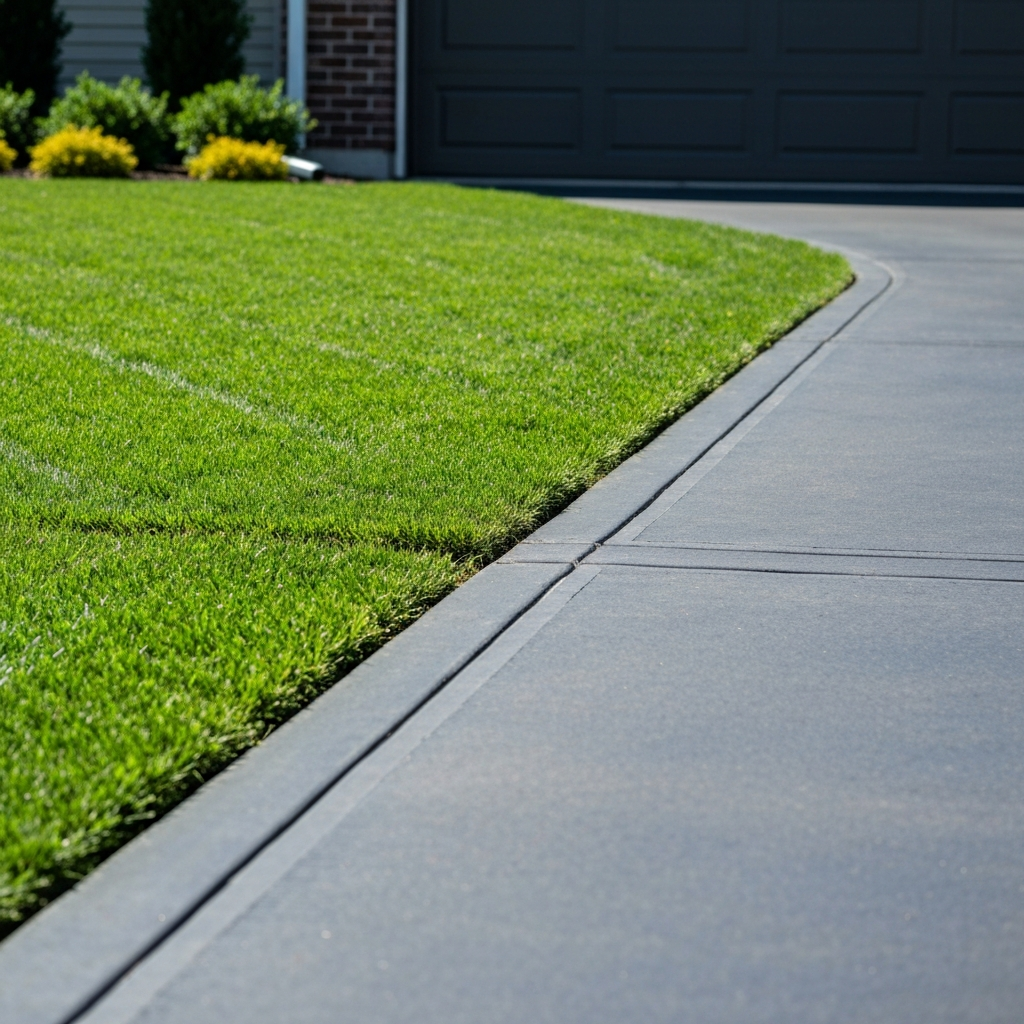 Crisp edging along a residential driveway