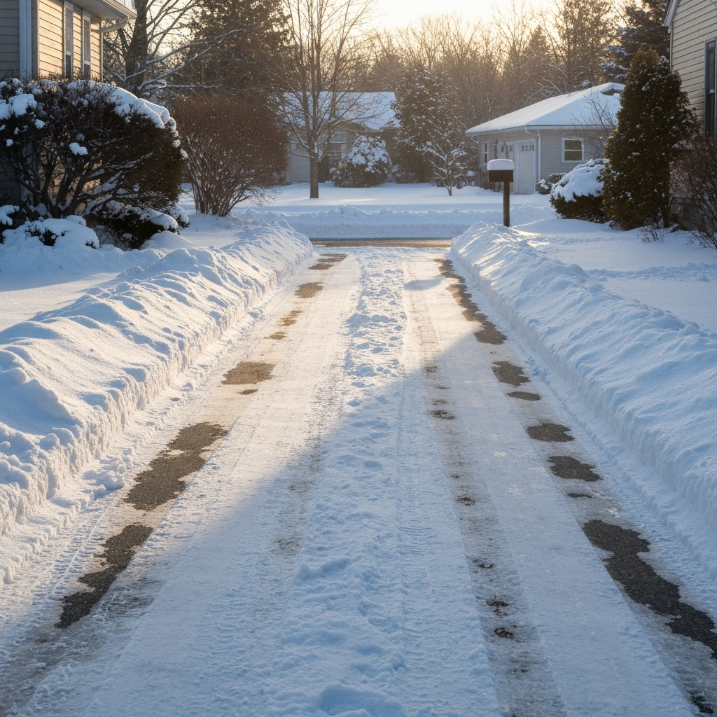 Clean residential driveway after snowstorm