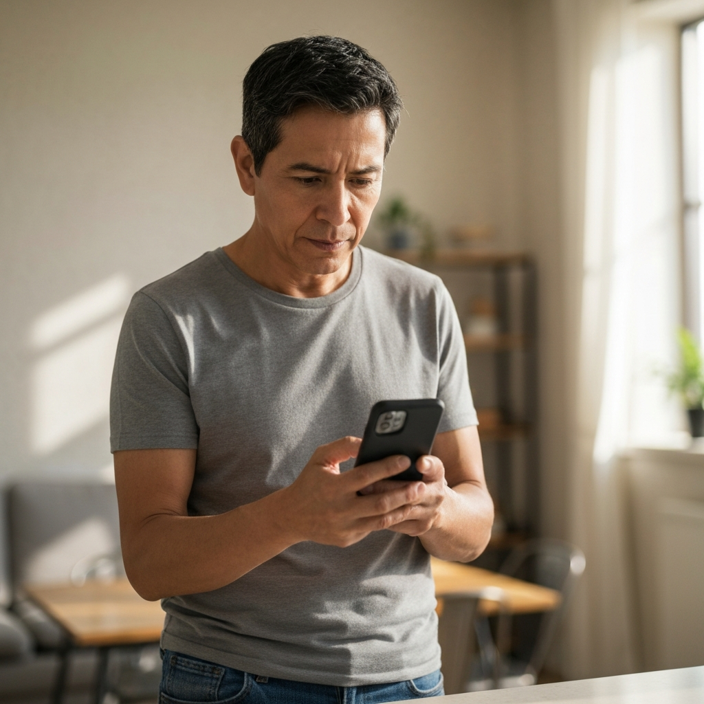 Concerned parent looking at smartphone