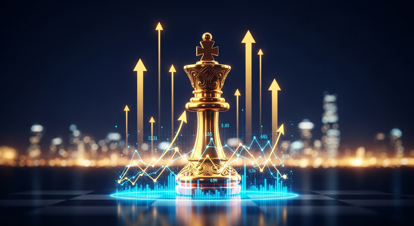 Golden chess piece on financial background