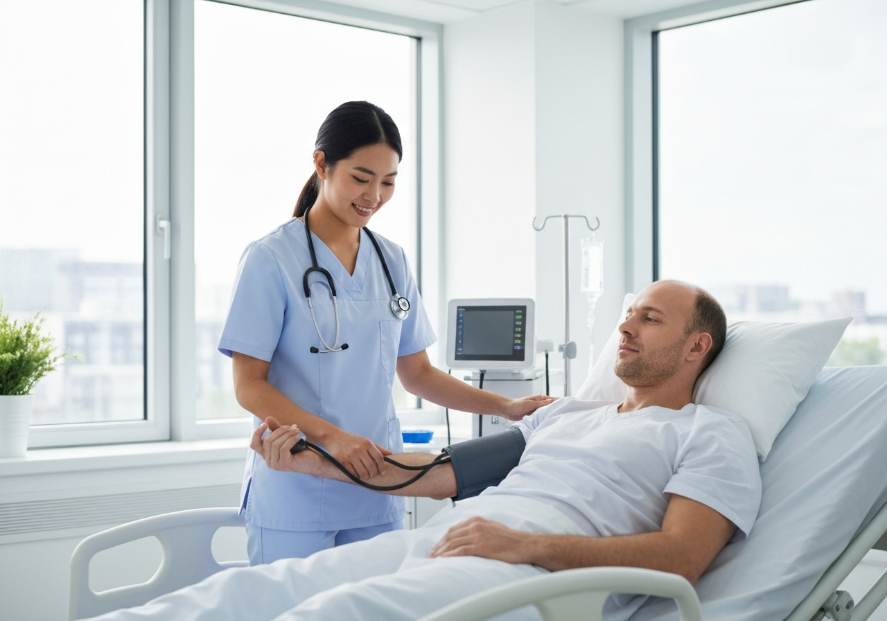 Nurse listening to patient
