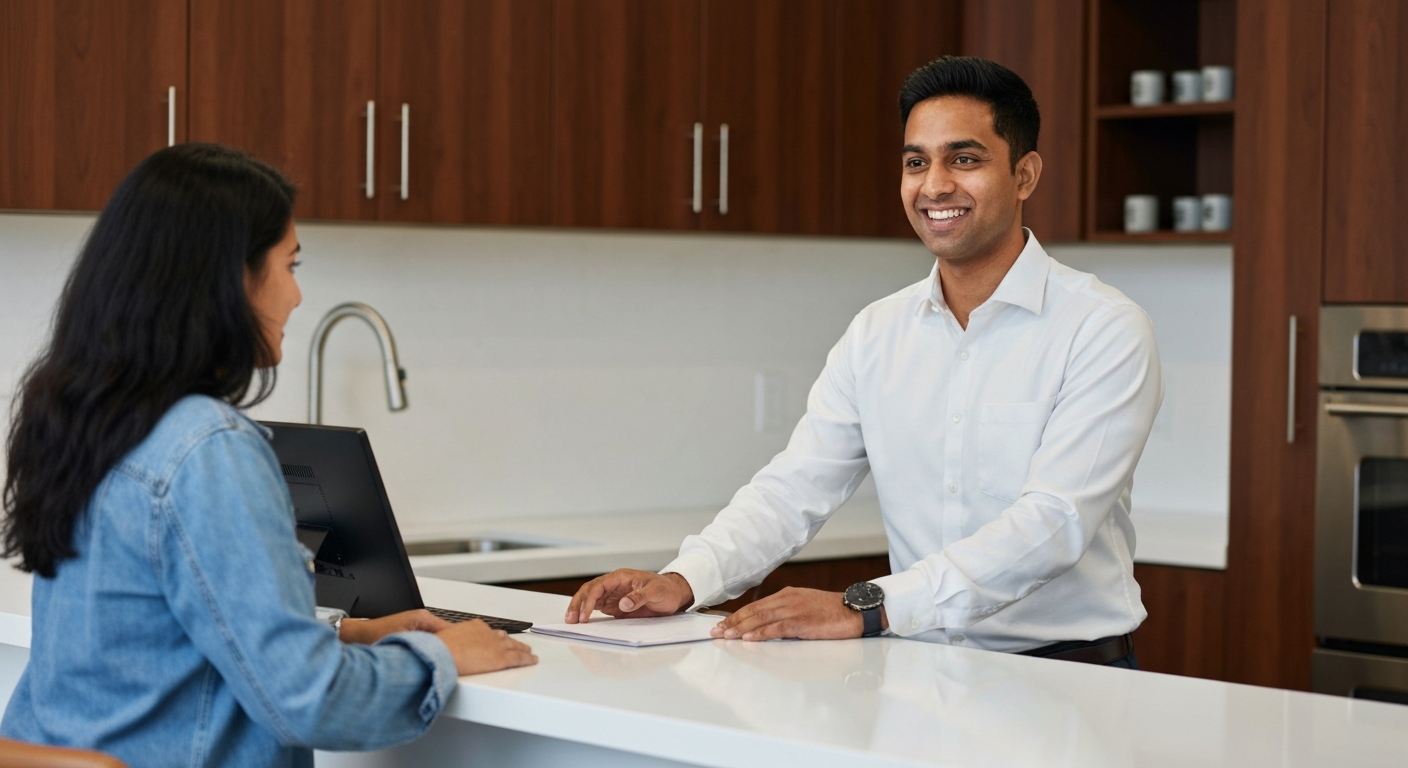 Small business owner helping a customer