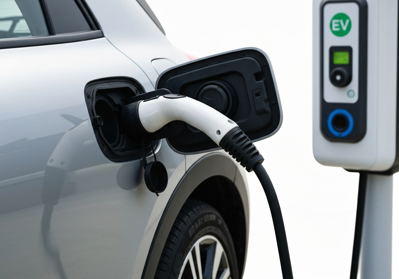 Sähköauton latausasema käytössä