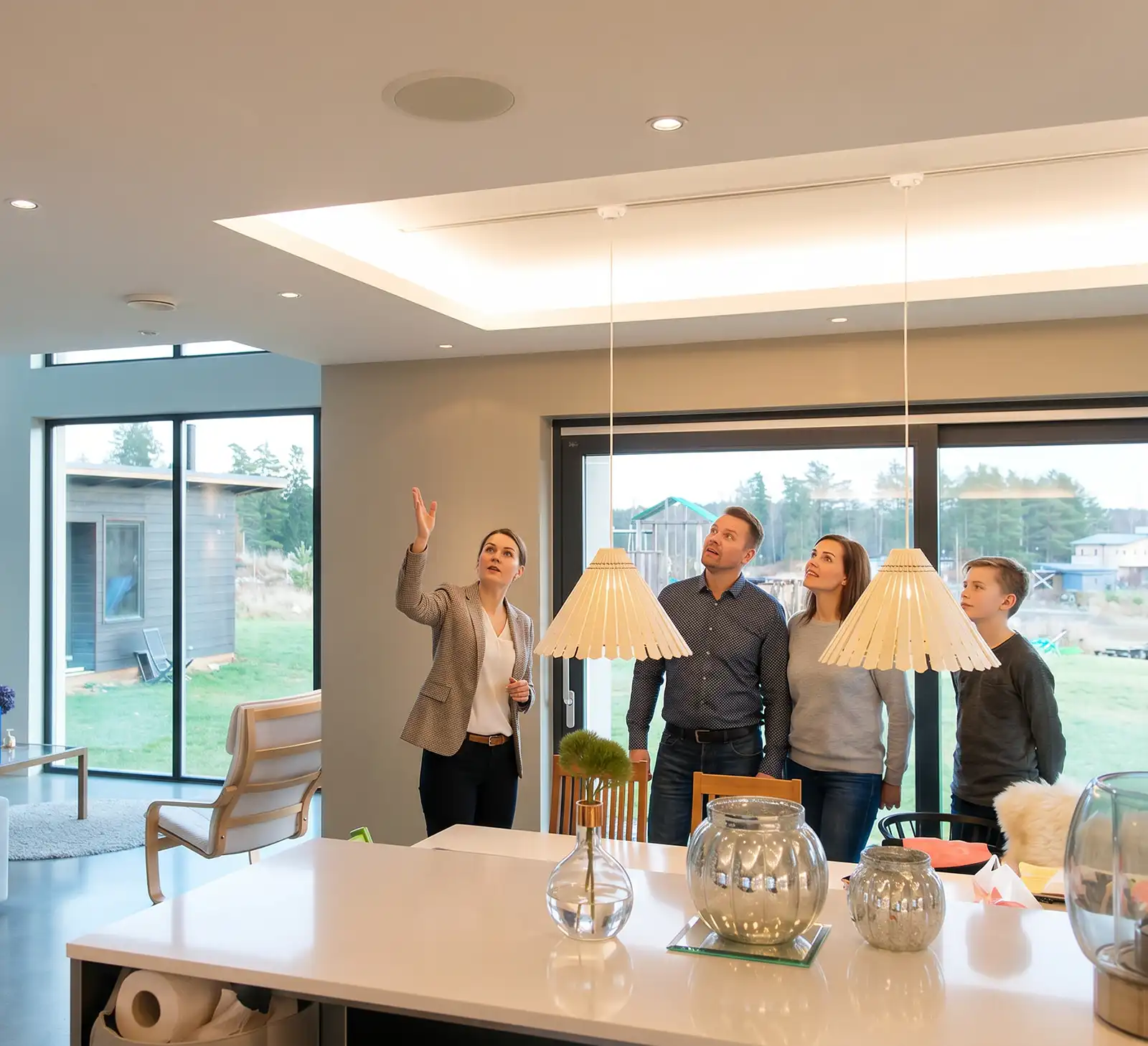 Sähkösuunnittelija esittelemässä valaistusratkaisuja asiakkaille