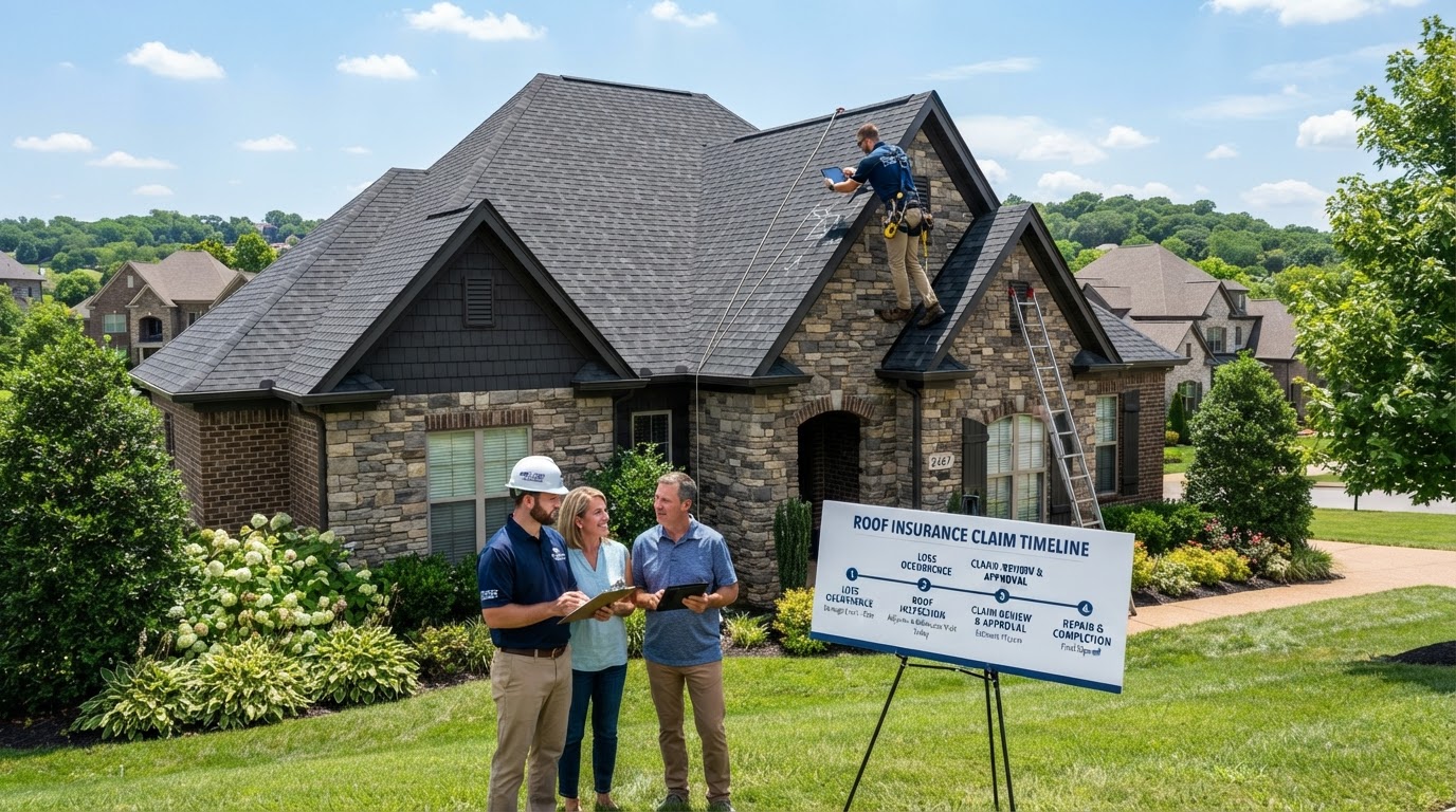 Professional roof inspection on a suburban Middle Tennessee home for an insurance claim evaluation