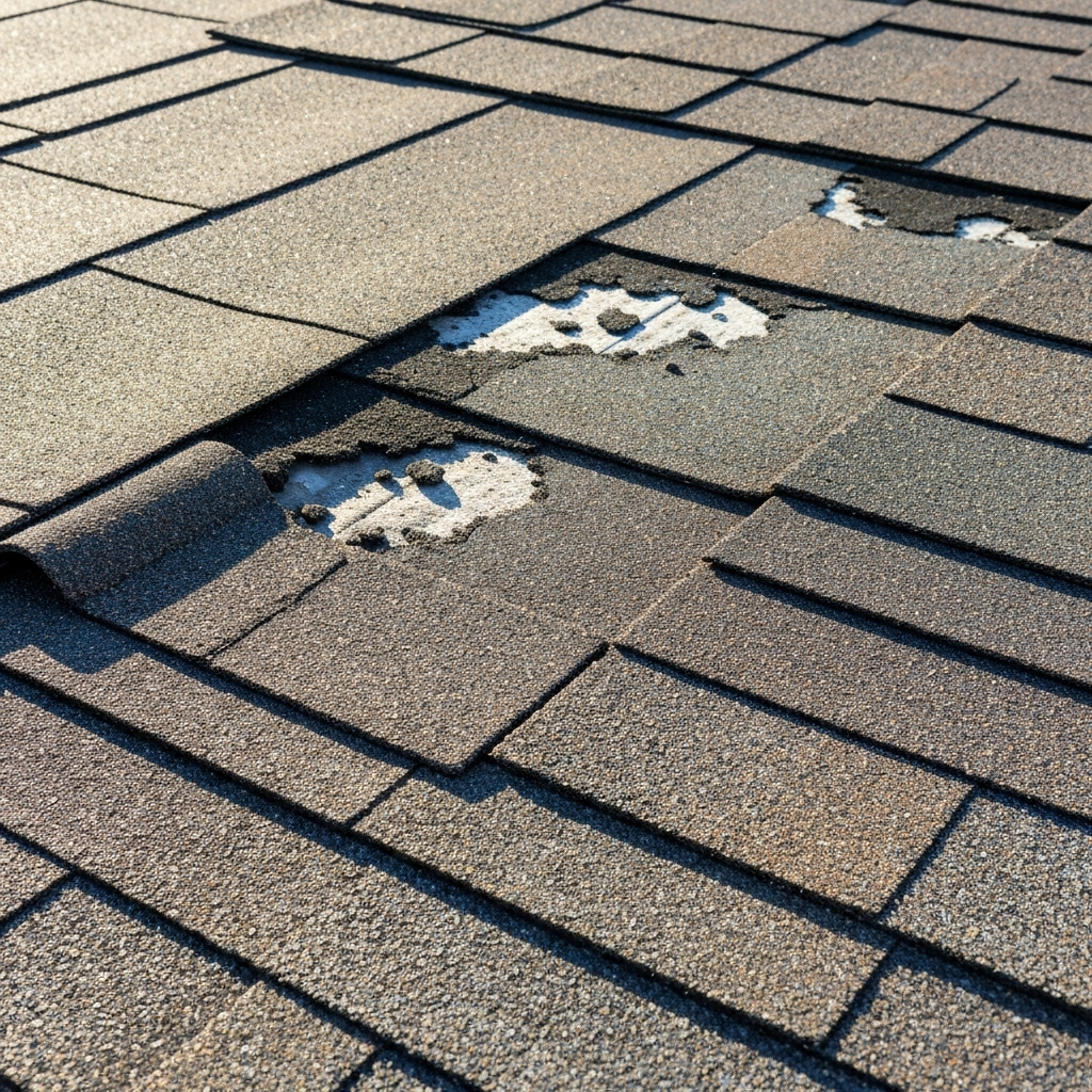 Damaged roof shingles requiring immediate repair in Kingston Springs TN