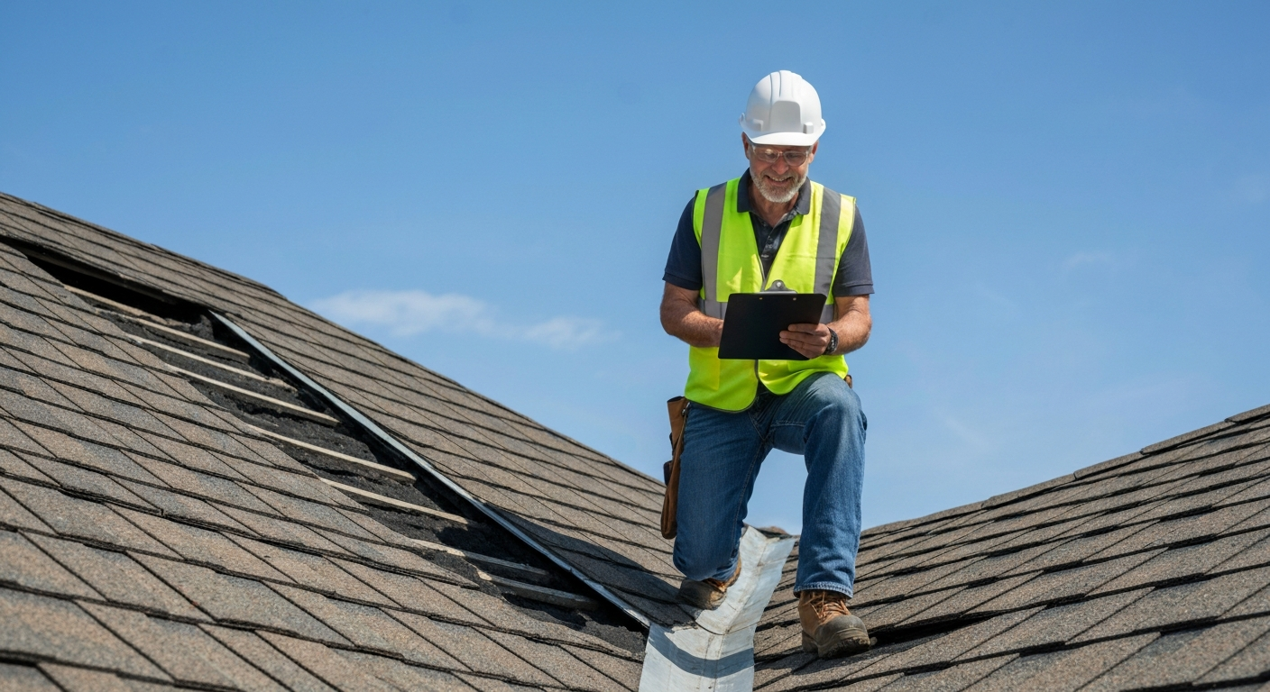 Professional roofing contractor inspecting storm damage in Bellevue TN