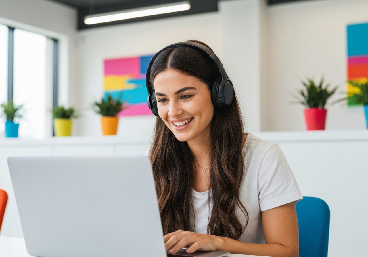 Student learning English online