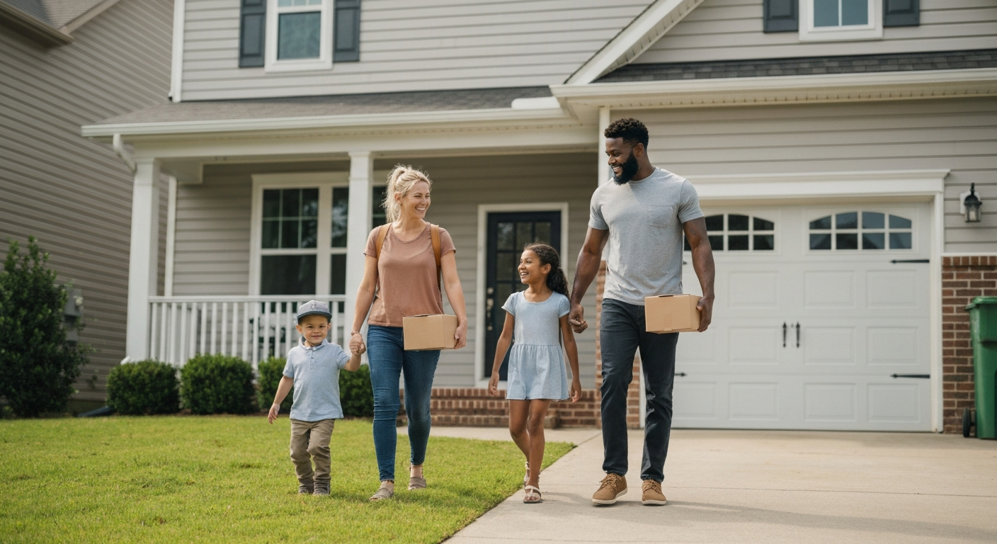 Family calmly settling into their new home