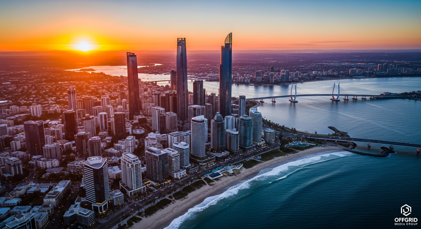 Aerial view of coastal city