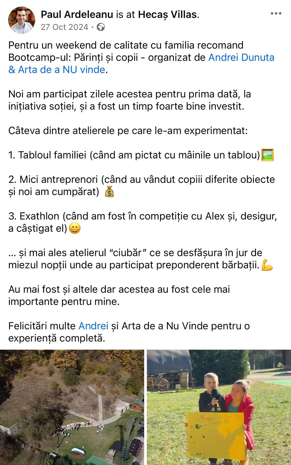 Testimonial Paul Ardeleanu - Bootcamp Părinți și Copii