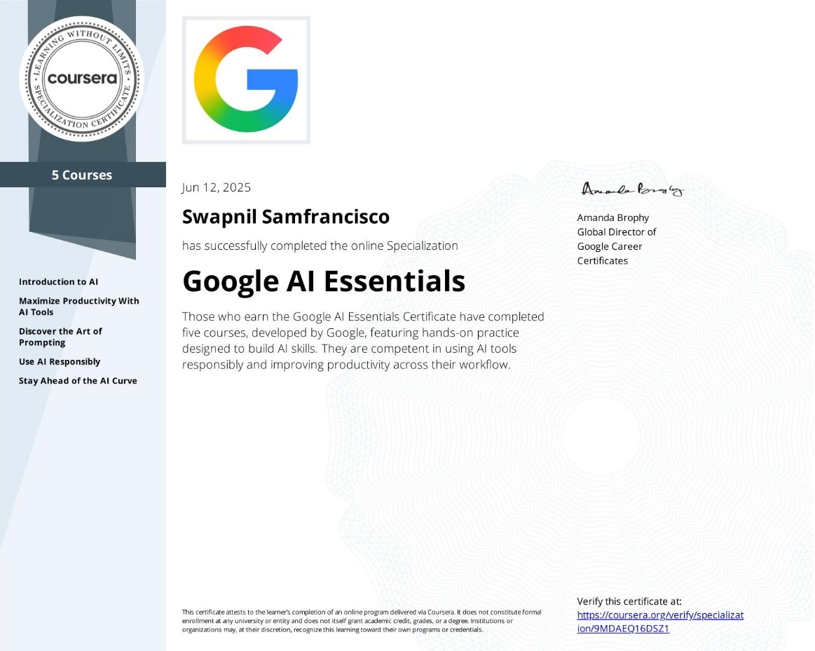 Google AI Essentials Certificate