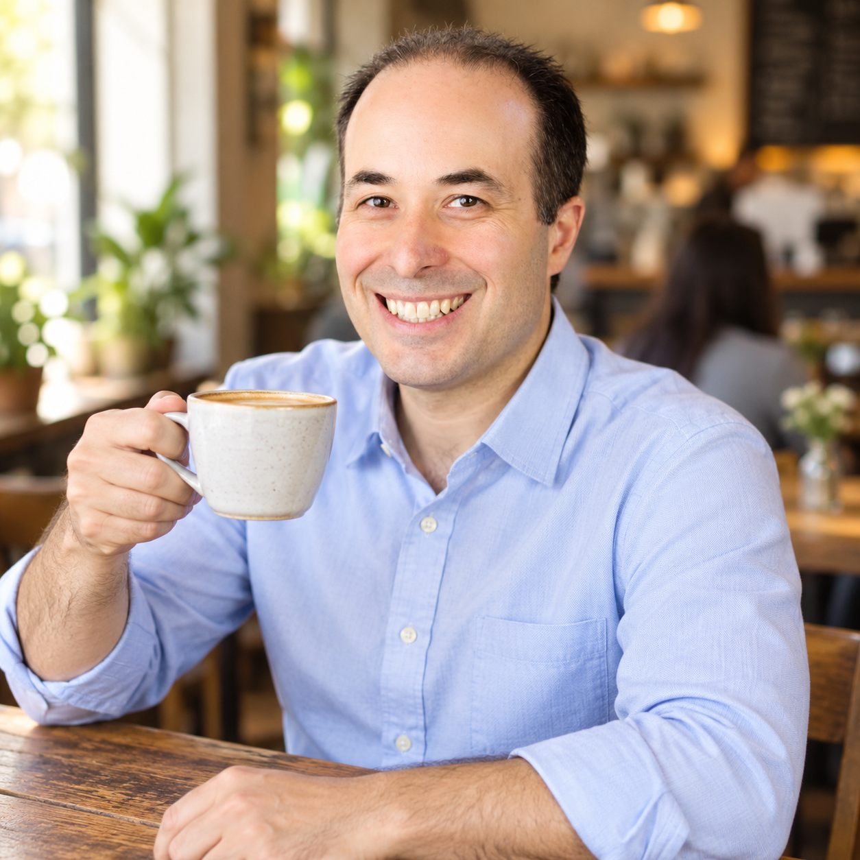 Ryan holding a cup of coffee