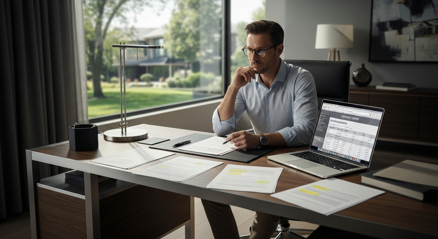 Homeowner reviewing multiple offers and contract terms on a professional dashboard