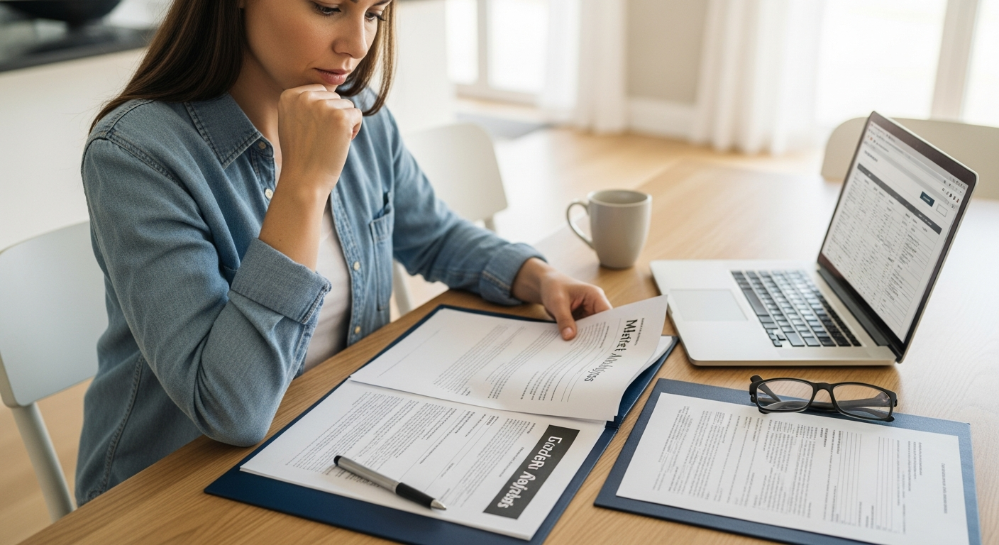 Homeowner reviewing selling options at a kitchen table