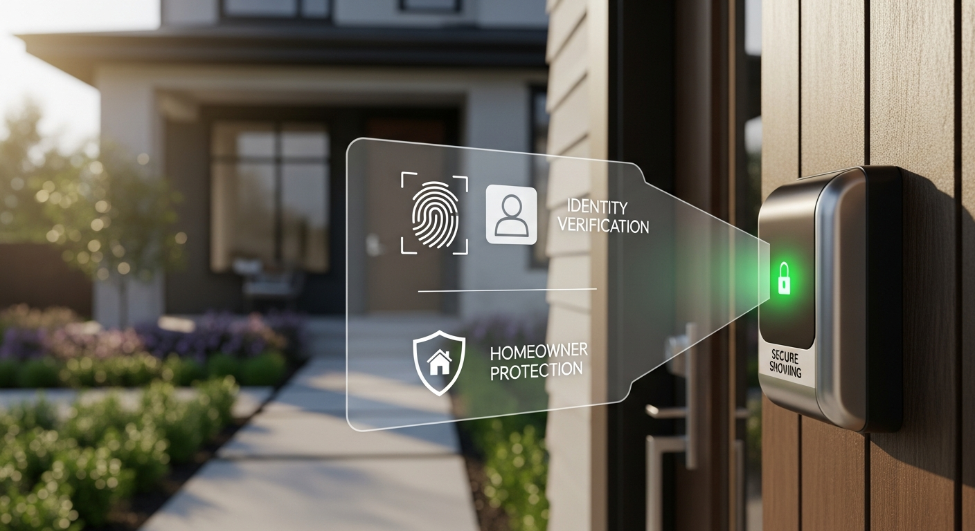 Modern electronic smart lockbox on the front door of a suburban home