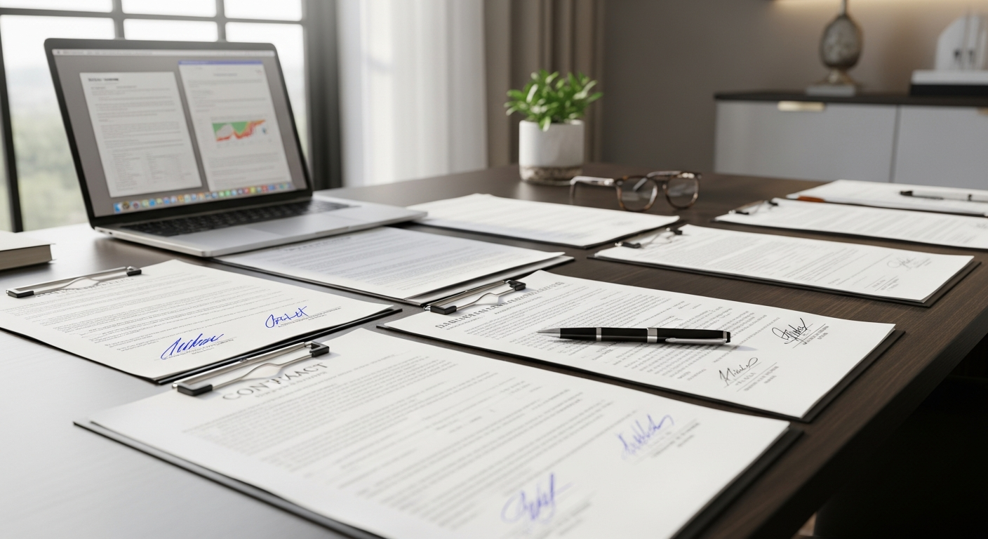 Homeowner reviewing real estate contracts