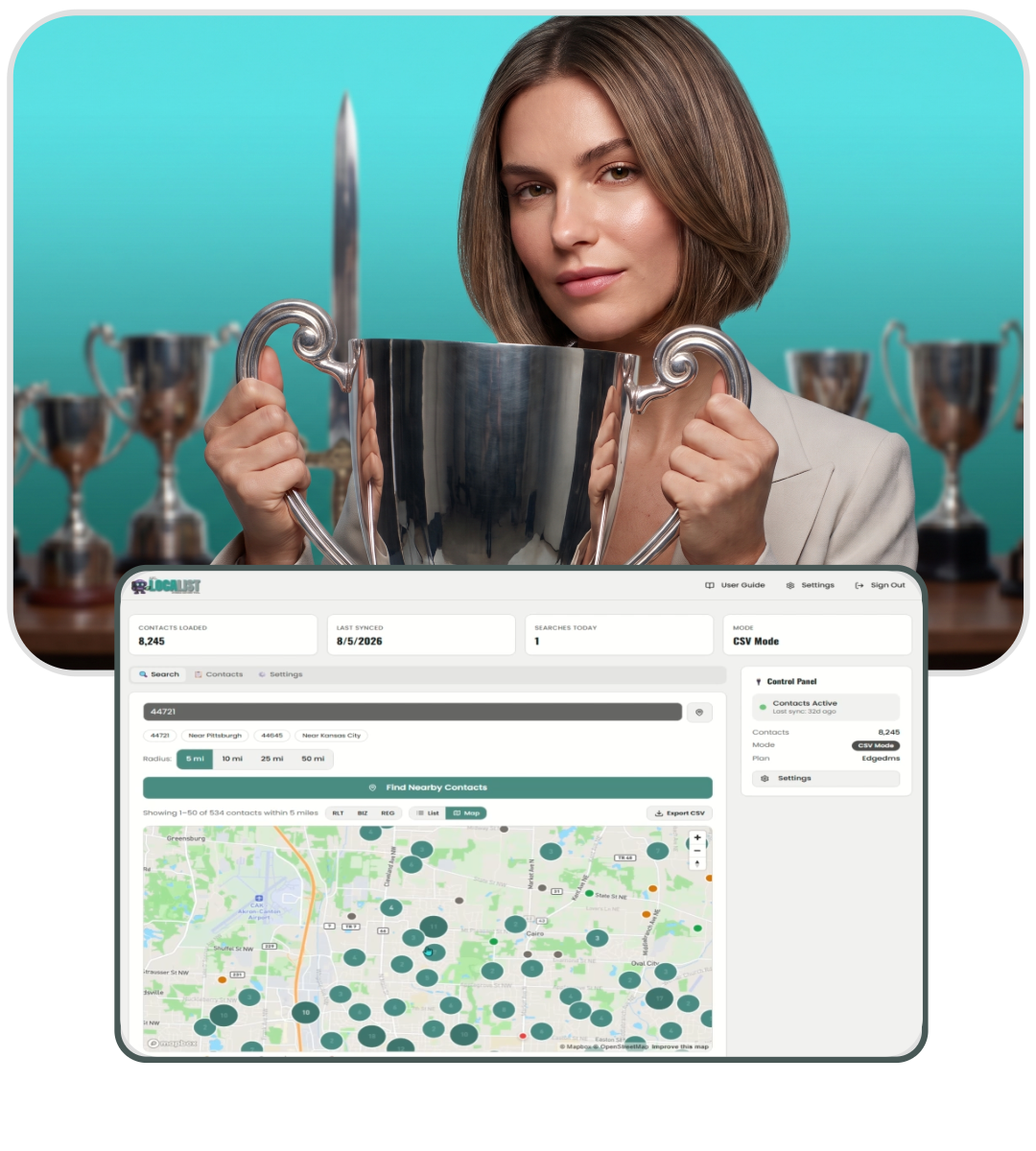Automated Knife Life CRM dashboard interface showing order logging, territory mapping, and follow-up automation