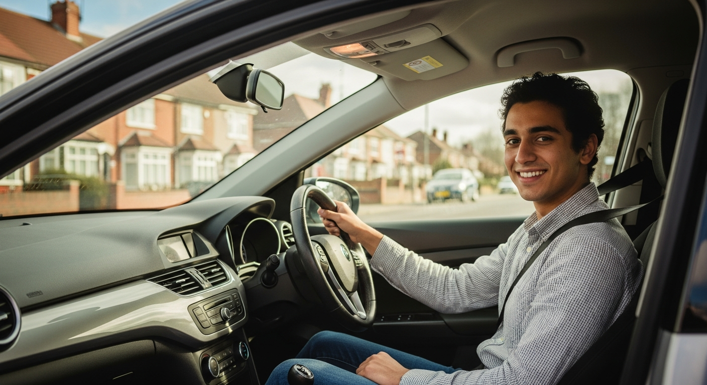 Happy student driver in Leicester