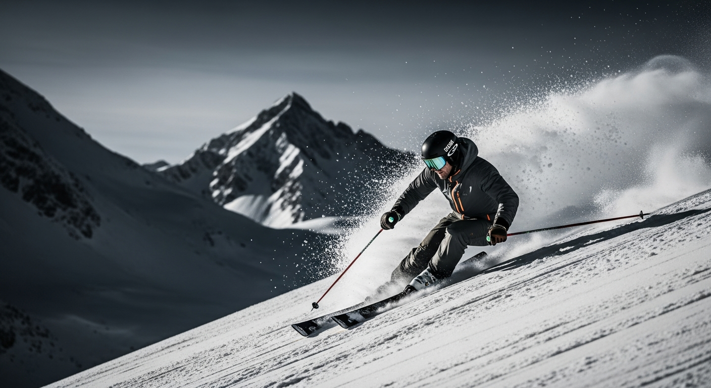 Skier carving down mountain