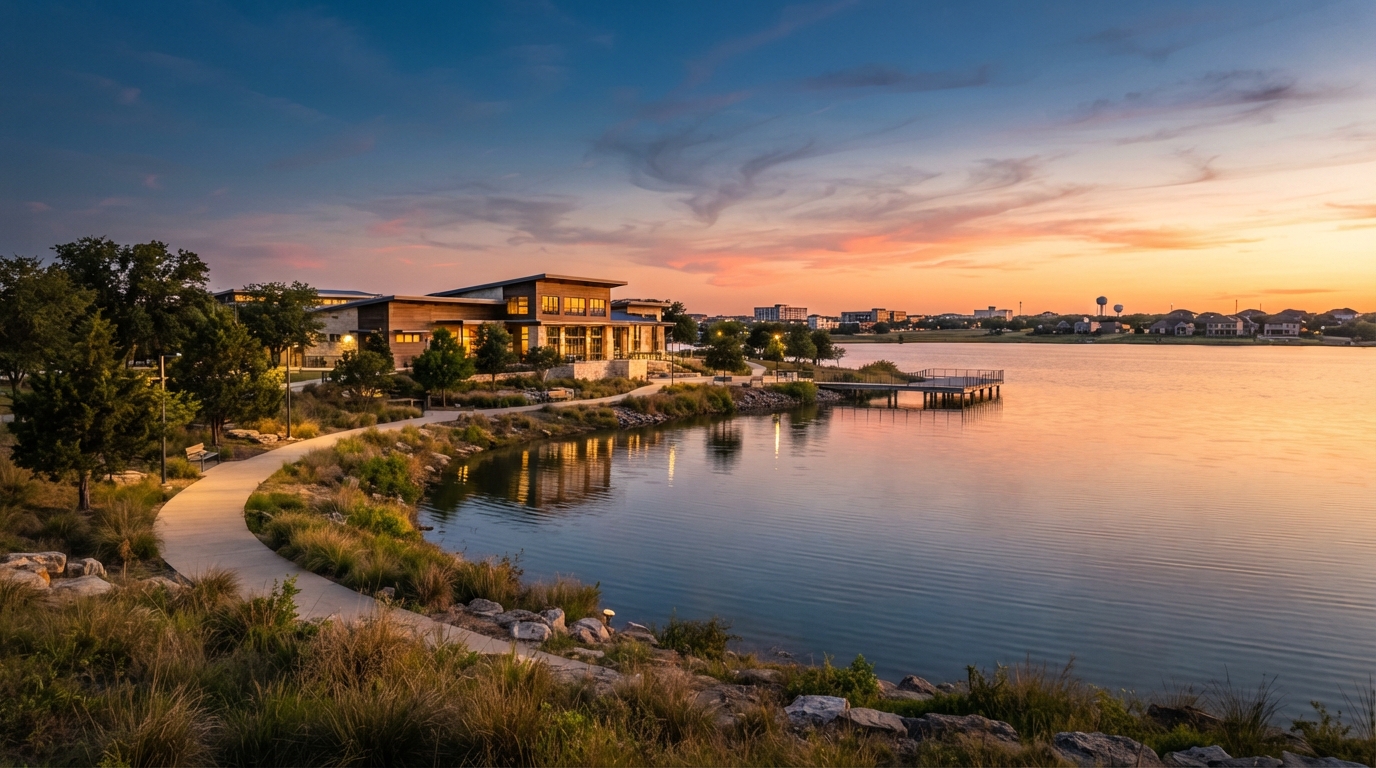 Pflugerville, Texas Lake Pflugerville waterfront at golden hour
