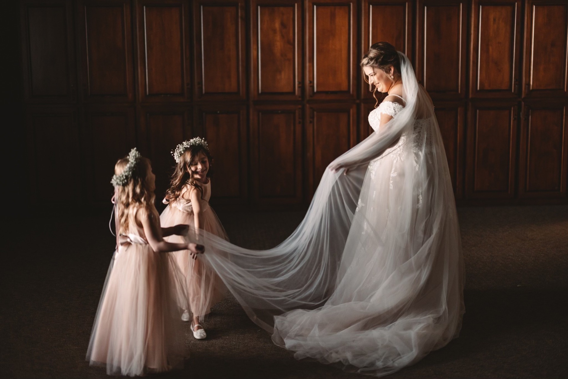 Bride with flower girls