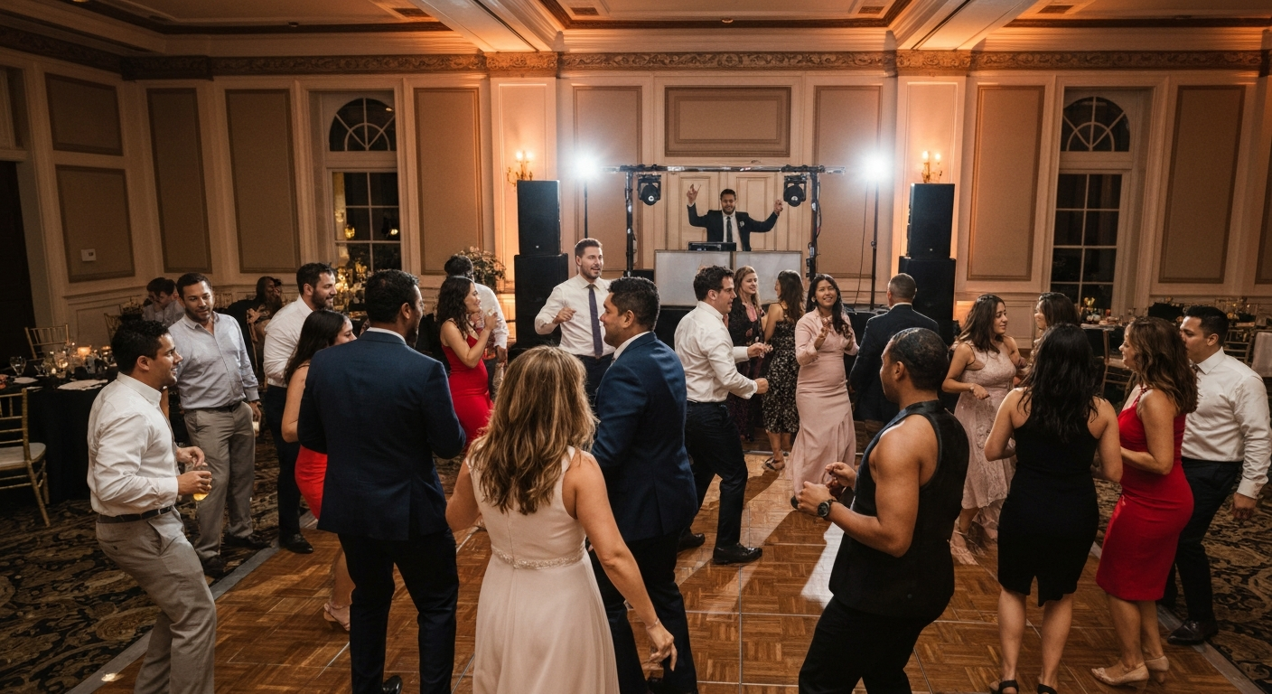 Packed dance floor at an Austin wedding