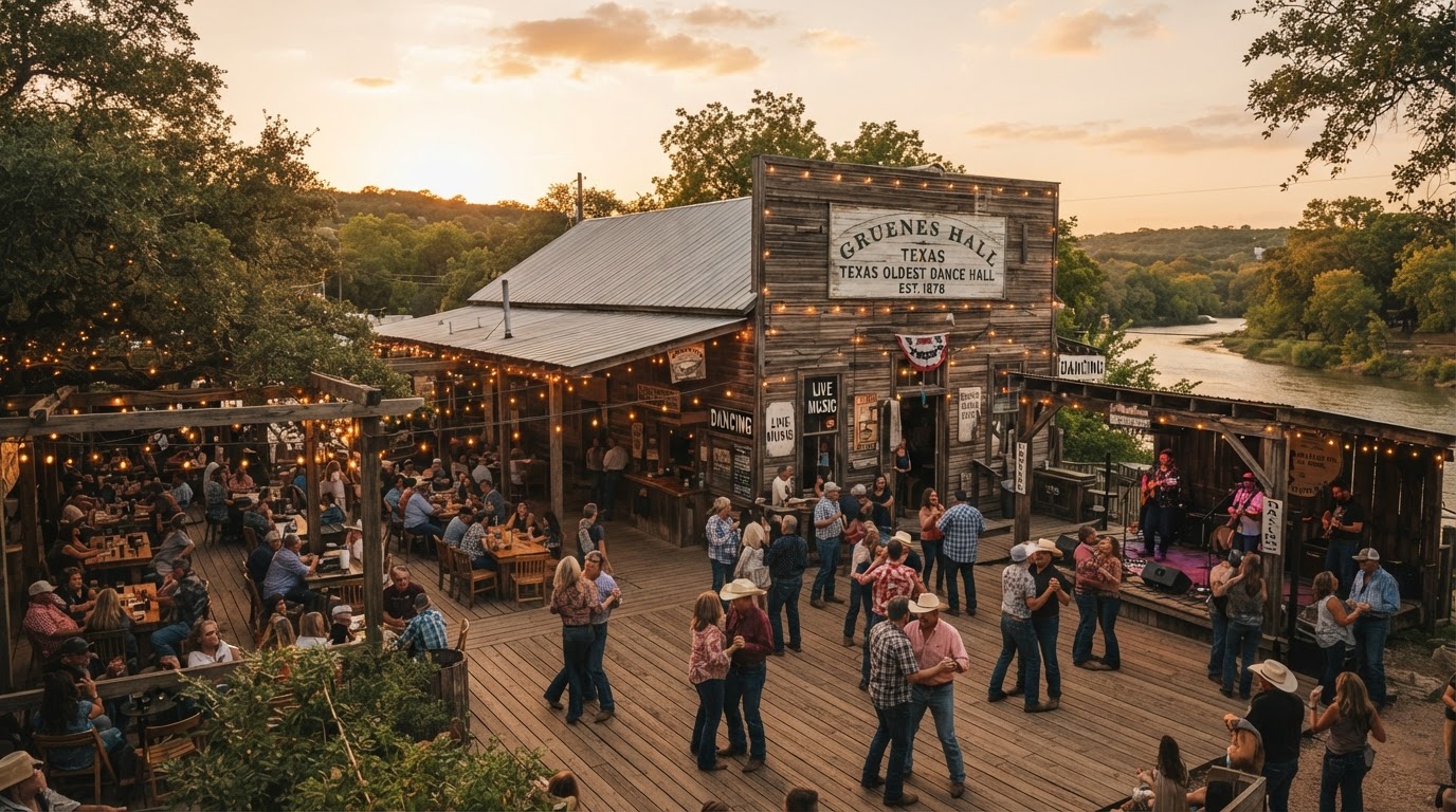 New Braunfels Gruene Hall historic dance hall at golden hour