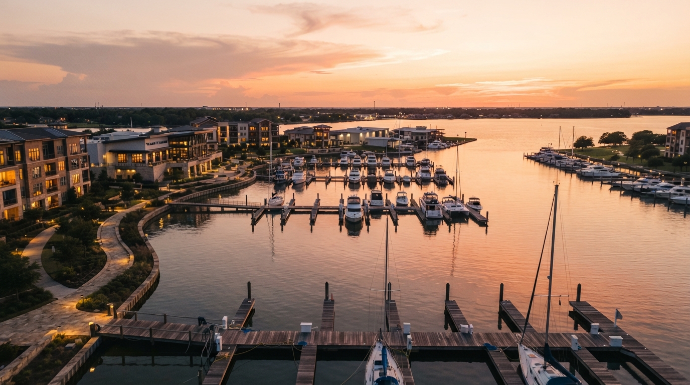 League City, Texas Clear Lake waterfront at golden hour