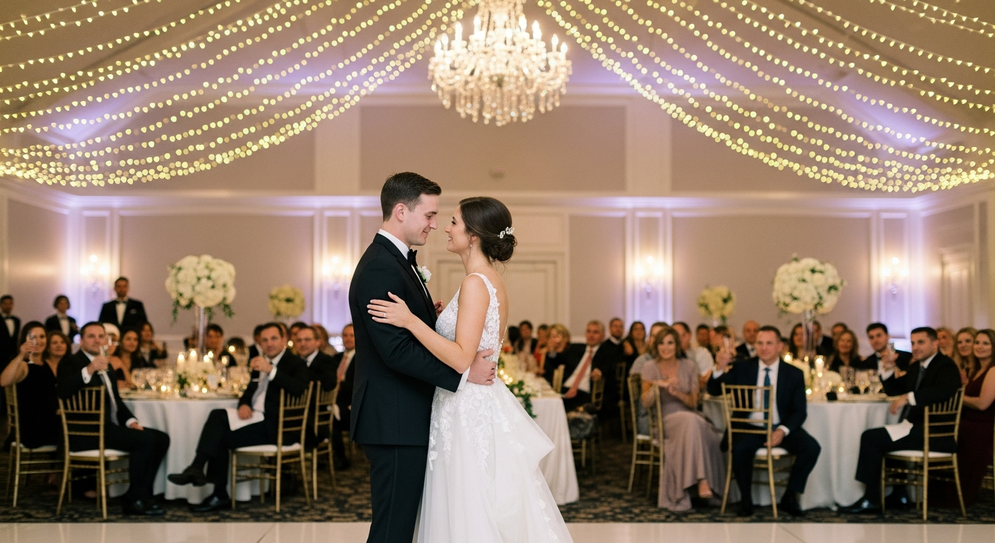 Romantic first dance at a wedding reception