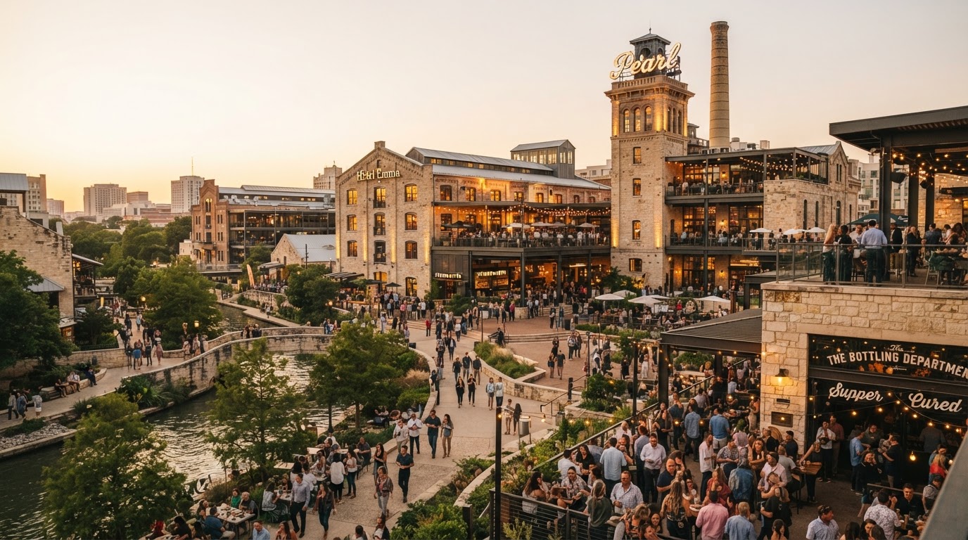 San Antonio Pearl District historic brewery event venues at golden hour