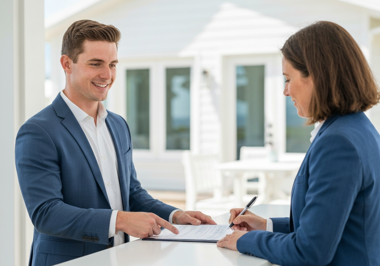 Agent pointing at contract