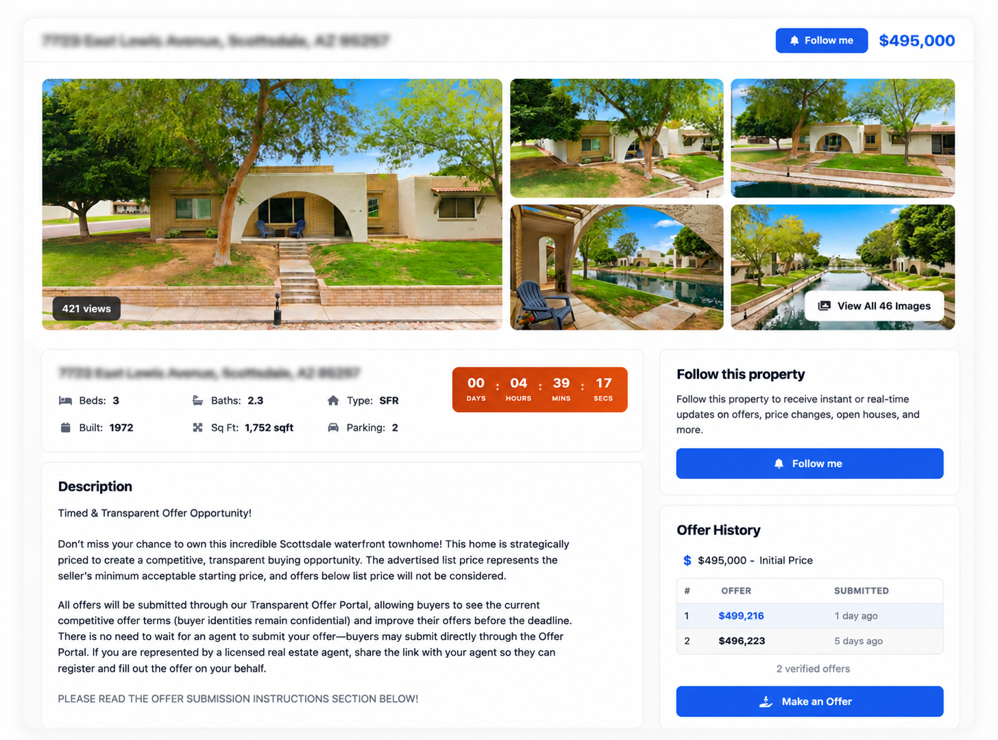 Dwealling Property Dashboard - View estimated home value, compare offers, track progress